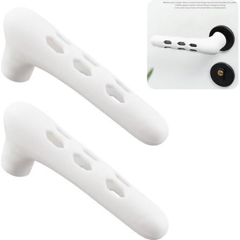 Lot de 2 housses de poignée de porte creuses blanches en silicone, anti-statique, protection pour leviers de porte carrés plats (1/5)