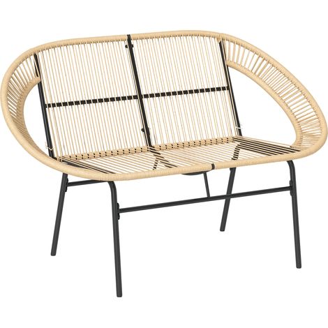 Zweisitzer-Gartenbank aus Polyrattan, wetterbeständige Bank mit Rattan-Geflechtmuster, UV-beständig, Tragkraft 260 kg, khaki