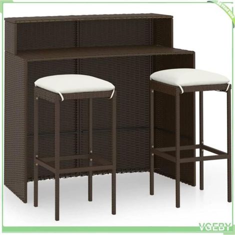 Ensemble de bar de jardin - FAFEICY - 3 pcs - Résine tressée - Cadre acier enduit de poudre - Coussins amovibles lavables (1/5)