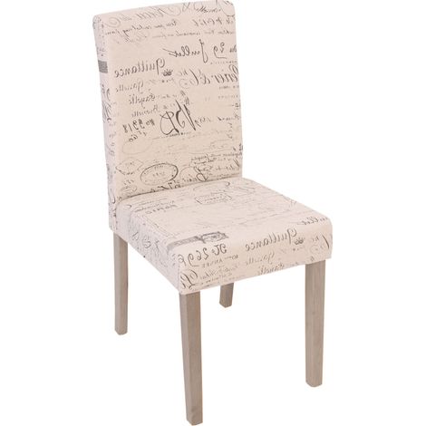6x chaise de séjour Littau, fauteuil - tissu avec écriture, crème, pieds couleur chaîne (1/5)