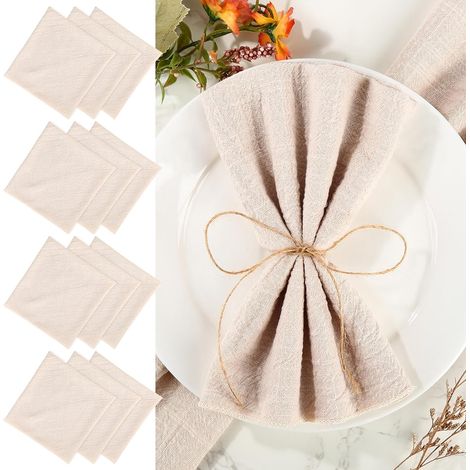 12 Pièces Serviette de Table Coton, 42cm × 42cm Serviettes de Table en Tissu Beige, Serviette de Table Carrées Lavables, Serviettes pour Mariages, Banquets et Dîners de Famille (1/5)