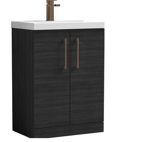 Balterley Bramshall Contemporary Bathroom Floor Standing 2-Door Vanity Unit & Mid-Edge Basin, Charcoal Black, 600mm