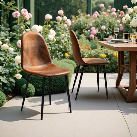 4 PCS Chaises de Table de Jardin, Chaise Extérieure Marron, Style Contemporain, Matériau Fer Peint, Confort et Robustesse, Idéale pour Jardin et Terrasse (1/5)