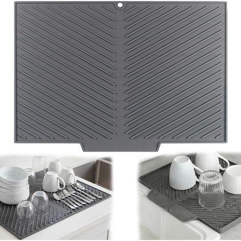 Tapis d'égouttement en silicone pour vaisselle - 33 x 42,5 cm - Surface inclinée et structure rainurée pour une évacuation optimale de l'eau - Tapis en silicone antidérapant et résistant à la chaleur (1/5)