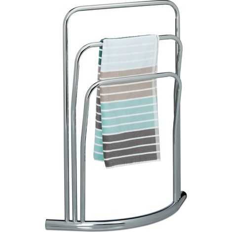 Relaxdays – Porte-serviettes CURVY 3 barres en métal inox – Dimensions H85 x L66 x P20 cm – Support stable sans perçage – Pour salle de bain moderne