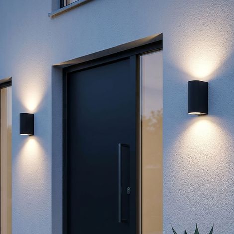 Lampada da esterno Up & Down Lampada da parete nera in alluminio Lampada da parete a LED per esterni Illuminazione esterna della casa, 2x 5W 2x400lm 3000K, LxA 6,5x14,5 cm, set di 2 (1/5)