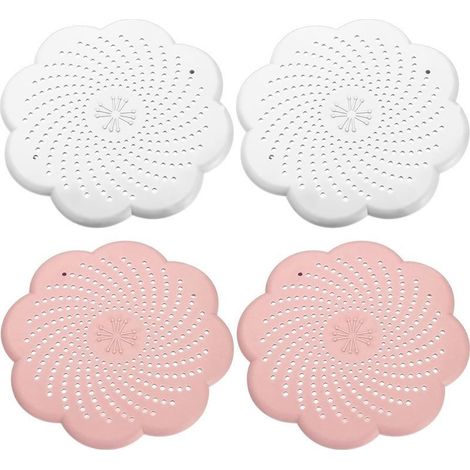 Lot de 4 Tamis d'Écoulement en Silicone Universels 2 Blanc + 2 Rose Attrape Cheveux Douche et Filtre Cheveux Baignoire pour Évier,Cuisine et Douche (1/5)
