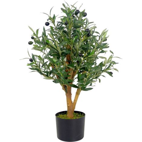65cm Leaf Design UK Realistic Artificial Olive Tree in Black Plastic Pot