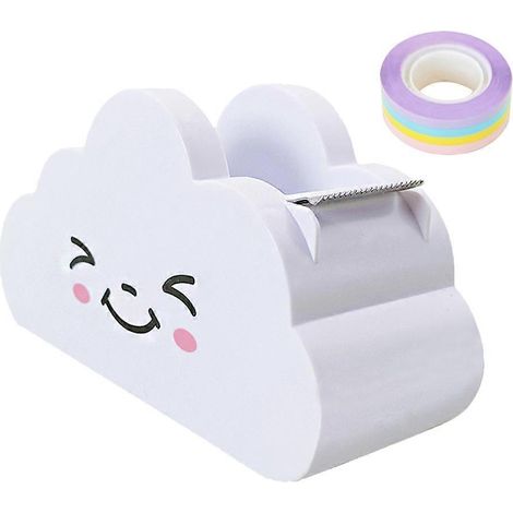 Porte-ruban adhésif décoratif Washi Tape, distributeur de ruban adhésif mignon, distributeur de ruban adhésif de bureau pour filles, coupe-ruban adhésif mignon-11.3x6.1cm-White (1/3)