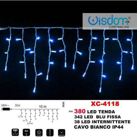Wisdom - Tenda Luminosa Natalizia 380 Led Luce Blu Fissa + Intermittente Ip44 Xc-4118 -