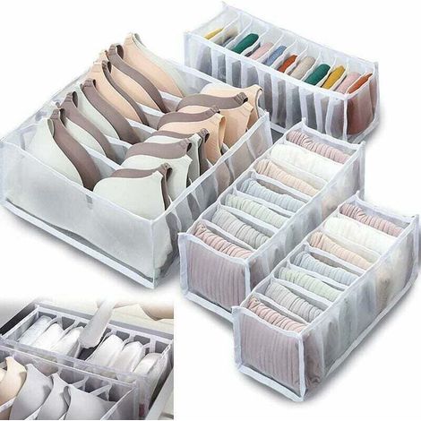 Organisateur De Tiroir Sous Vetement, Boîte De Rangement Soutien Gorge Organisation Sous Vetement Pliable Drawer Divider Organizer Rangement à Compartiments Pour Culottes Chaussettes，，4 Pcs (1/4)