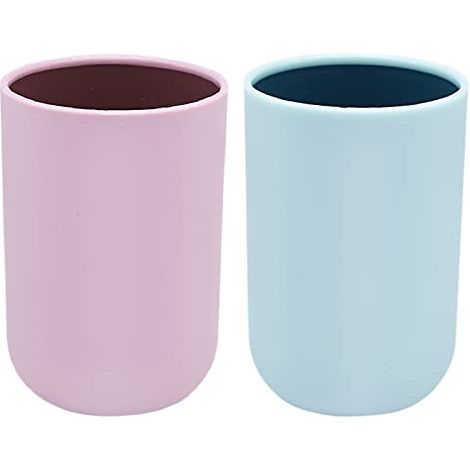 2 Pièces Gobelet Salle de Bain, Gobelet Brosse à Dent, Porte Brosse à Dent en Plastique, Pot Brosse à Dent Salle de Bain (Bleu, Rose (1/4)