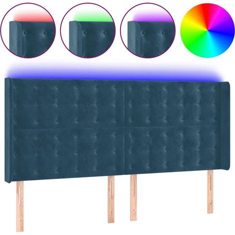 Testiera Testata del letto a LED Blu Scuro 203x16x118/128 cm in Velluto (1/4)