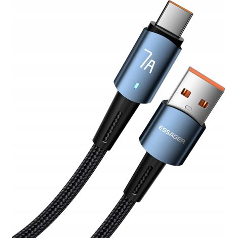 Cable USB A a C rápido ESSAGER de 2 metros, 7 A, 100 W, 2 m, azul, 200 cm. (1/5)