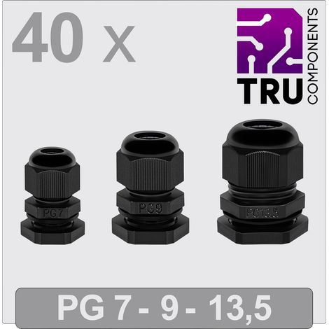 TRU COMPONENTS TC-13448352 Kabelverschraubung PG7, PG9, PG13 Polyamid Schwarz 40 St.