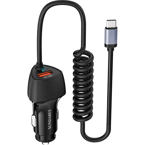Chargeur de Voiture USB C Câble,38W 12V PD&QC 3.0 Charge Rapide Type C Spirale Câble Allume Cigare Automobile Chargeur pour Xiaomi Redmi Note 10 11/Galaxy A52s A13/iPhone 13/Oppo/Realme/POCO (1/5)