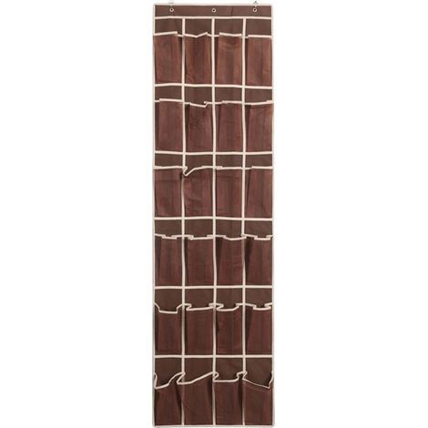 Porte-bagues à suspendre à la porte – Étagère à chaussures en toile à 24 compartiments, 168 x 48 cm – Beige marron