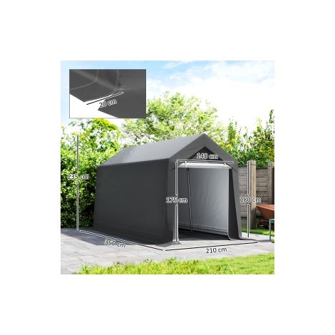 Tente de garage, tente de rangement 2,1 x 3,6 x 2,35 m avec protection UV, porte à fermeture éclair, hydrofuge, garage en toile pour moto, outils de jardin, gris foncé (1/5)