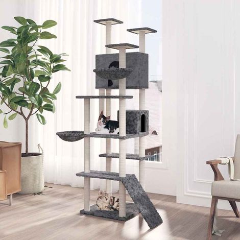 vidaXL Rascador para gatos con postes de sisal gris oscuro 191 cm (1/5)