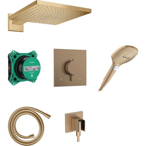 Hansgrohe Raindance E - Conjunto de ducha con termostato oculto, con cuerpo, 30x30 cm, 3 chorros, bronce cepillado 24623140 (1/4)
