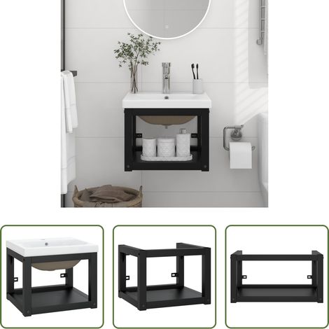 vidaXL Lavabo céramique - Cadre de lavabo de salle de bain vasque à encastrer Noir Fer (1/5)