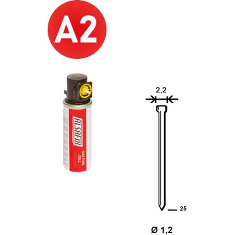 2 000 Pointes Brads Inox en Bande (Pack) - 1.2/2.2x25 mm + 2 Cartouches de Gaz Jaune - D-Work (1/5)