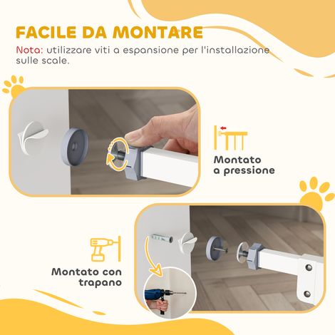 Laisse libre réglable pour chien 100 cm, 2 extensions fournies, hauteur 72 cm, blanc, sans vis.