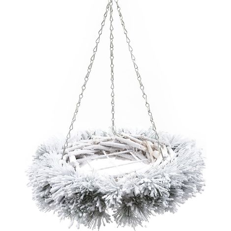 Ghirlanda tonda natalizia da appendere "Snow" con griglia in metallo -65 cm (1/3)