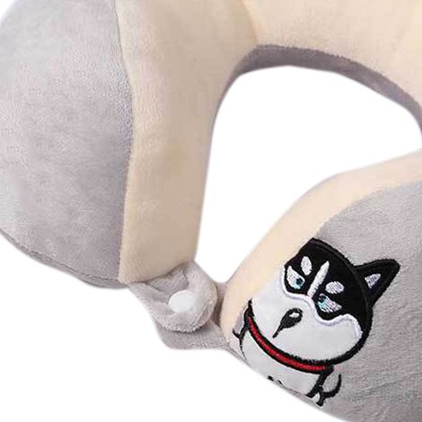 U-förmiges Nackenkissen für Reisen, Büro und Nickerchen, mit doppelter Husky-Stickerei, tragbares Nackenkissen für Auto und Büro (1/5)