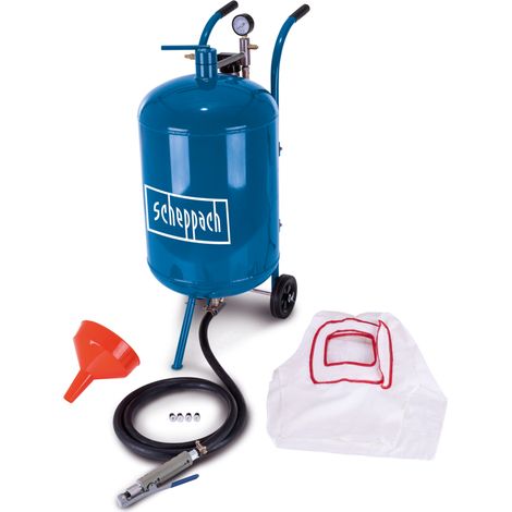 Scheppach Sableuse mobile pneumatique SBT-80 – Cuve 63 L – Sableuse à air comprimé – Pression max 8,6 bar – Tuyau de 2,5 m – Accessoires inclus