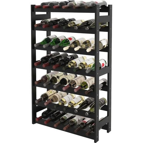 Relaxdays Weinregal, 42 Flaschen, Walnussholz, 102 x 63 x 25 cm, Weinhalter für Rot- & Weißwein, Flaschenregal, schwarz