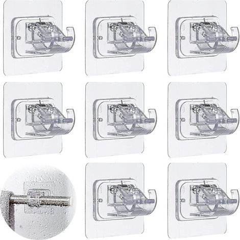 Support de tringle à rideaux sans perçage, 8 supports de tringle à rideaux auto-adhésifs, supports de tringle à rideaux 3M sans perçage, clips simples, support de rideau pour fixation murale...