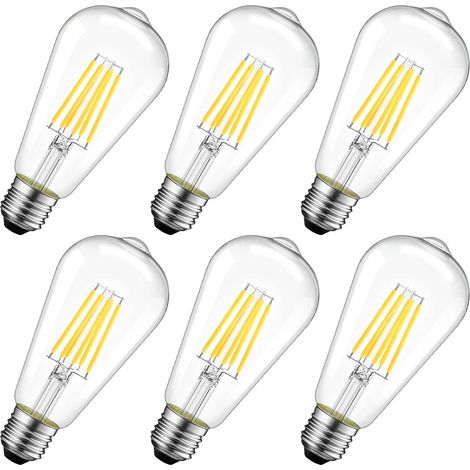 11W Ampoule LED Filament E27 ST64, Equivalent à Ampoule Incandescente 100W, Ampoule Rétro Edison, 1521LM 2700K Blanc Chaud, Non-dimmable, Lot de 6 (1/5)