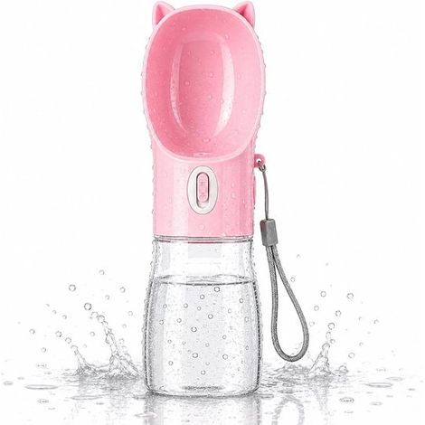 Botella de agua para mascotas, Botella para beber, Plástico, 6,5 x 6,5 x 26 cm, excursiones, viajes y diversas mascotas pequeñas, Rosa (1/5)