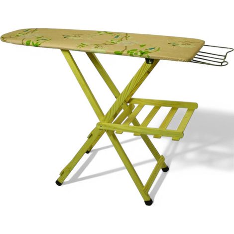 Asse da stiro in legno con piano a doghe regolabile e poggiaferro in metallo supporto poggiapanni misure 35x110 cm