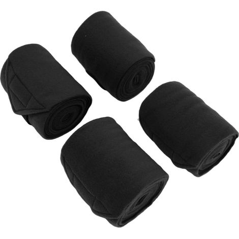 Lot de 4 bandes de protection pour jambes de cheval, en polaire douce, noires, pour l'équitation. (1/5)