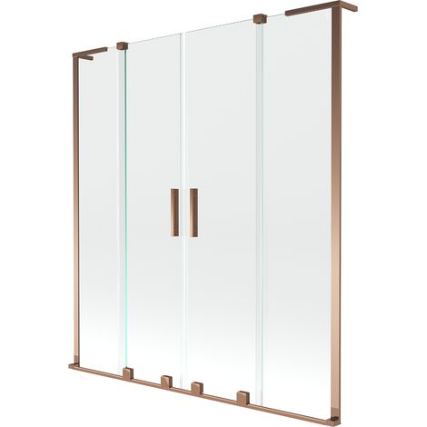 Mexen Velar L Duo Badewannenabtrennung 2-flügelig schiebbar 160 x 150 cm, transparent, Roségold - 896-160-003-02-60 (1/2)