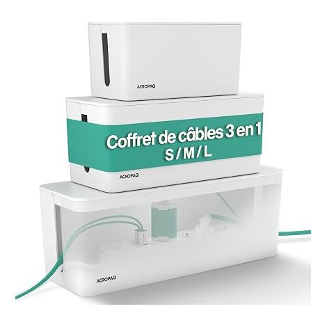 Cable Cover Box – 3-in-1 Set, Large (40.6 x 15.5 x 13.5 cm), Medium (32 x 13.2 x 12.7 cm), Small (23.5 x 12 x 11.5 cm), Plastic, White – Power Strip Cover (1/5)