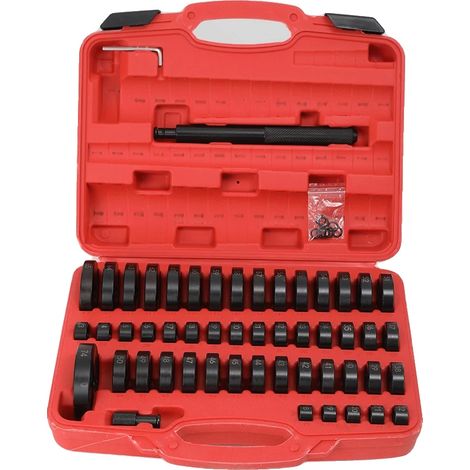 Juego de pilotos y sellos de competición, 52 piezas, material de acero 45, compatible con tamaños de 18 mm a 65 mm, incluye estuche de transporte, diseño fácil de usar. (1/5)