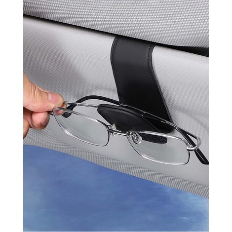 Porte Lunettes pour Voiture, Cuir Clip de Support de Lunettes de Visière de Voiture, pour Lunettes de Soleil Carte Ticket, Noir (1/4)
