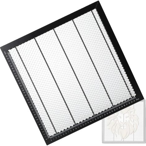 Table de travail pour graveur laser, cadre en fer galvanisé et en aluminium, 400 x 400 mm, compatible avec les machines laser CO2, structure en nid d'abeille, lignes de mesure précises (1/5)