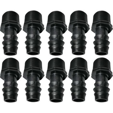 Adaptateurs mâles cannelés pour tuyau goutte-à-goutte Ø16 mm – Lot de 10 raccords filetés 1/2″ en plastique résistant (1/4)