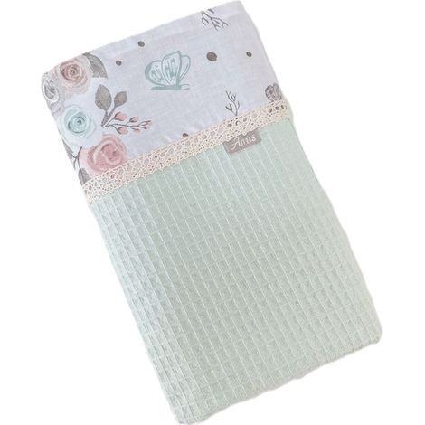 Manta / manta de gofre 75x100 Rosas de verano menta blanca (1/3)