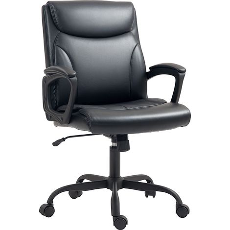 Chaise de bureau ergonomique noire similicuir accoudoirs pivotante balancement hauteur réglable bureau/atelier (1/5)