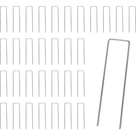 Lot de 50 piquets d'ancrage au sol galvanisés en forme de U et sardines stables, 150 mm de long et 40 mm de large, Ø 3 mm, idéal pour tente, toile anti-mauvaises herbes, gazon artificiel, non-tissé de (1/5)