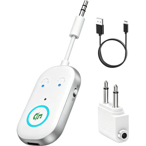 Adaptateur Bluetooth 5.3,Récepteur Bluetooth Jack 3,5mm,2 en 1 Emetteur voiture,Adaptateur jack Prend en Charge 2 pour Casques,Emetteur Aux pour PC,TV,Gym,Haut-Parleur-Blanc (1/5)