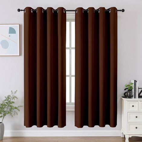 Lot de 2 Rideaux occultants de fenêtre à Isolation Thermique pour Chambre à Coucher, Cuisine et Salon, 132 x 160 cm de Long, Marron (1/5)