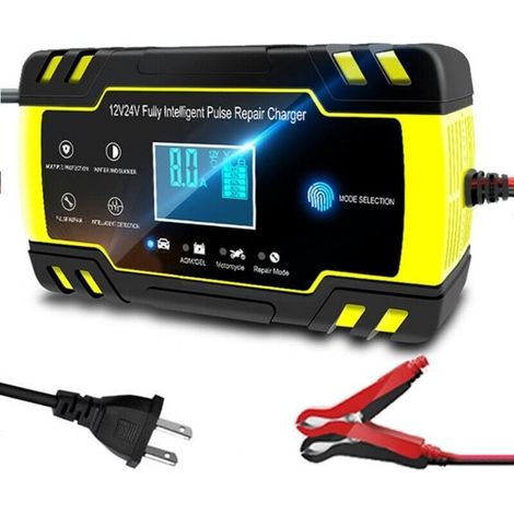 Chargeur de Batterie Intelligent 12V-24V 8A pour Voiture Moto Camion, AGM, Gel, Wet, SLA