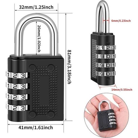 ALLIANDISLot de 2 Cadenas Code de 4 Chiffres, Cadenas à Combinaison Alliage de Zinc Cadenas Casier Code pour Valise Casier College Gym Avion(Noir) (1/3)