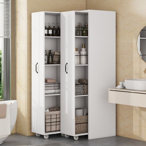 Libreria estensibile con ruote, 4 ripiani, MDF bianco HAVRYA (1/5)